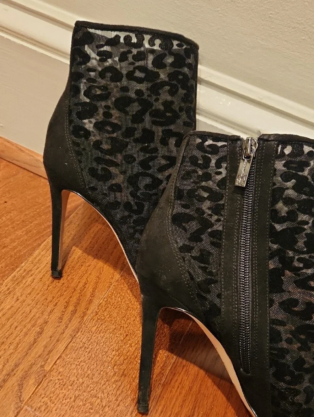 Jessica Simpson Black Leopard Mesh Ankle Booties